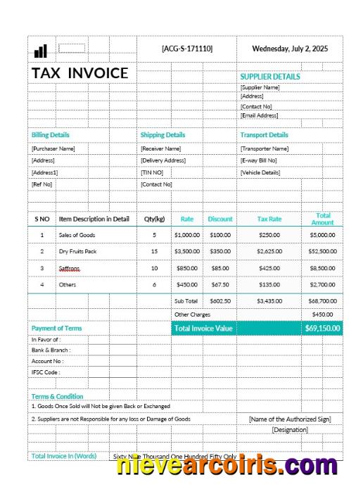Printable Tax Invoice
